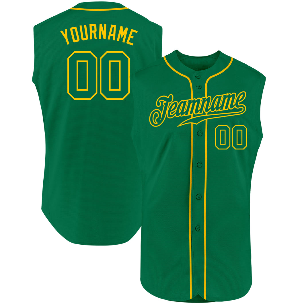 Custom Kelly Green Kelly Green-Gold Authentic Sleeveless Baseball Jersey