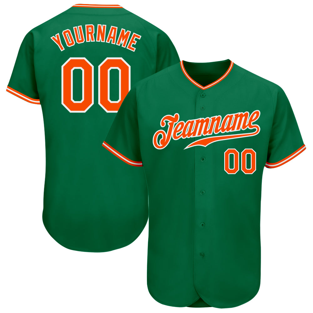 Custom Kelly Green Orange-White Authentic Baseball Jersey