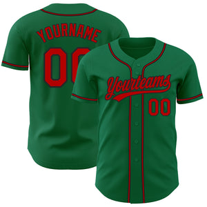 Custom Kelly Green Red-Black Authentic Baseball Jersey