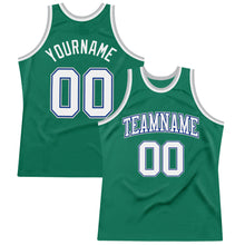 Load image into Gallery viewer, Custom Kelly Green White Royal-Gray Authentic Throwback Basketball Jersey

