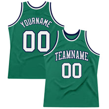 Load image into Gallery viewer, Custom Kelly Green White-Navy Authentic Throwback Basketball Jersey
