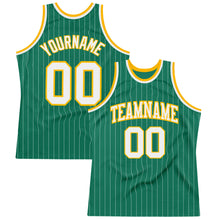Load image into Gallery viewer, Custom Kelly Green White Pinstripe White-Gold Authentic Basketball Jersey
