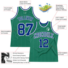 Load image into Gallery viewer, Custom Kelly Green White Pinstripe Royal Authentic Basketball Jersey
