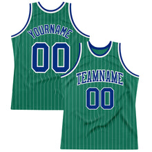 Load image into Gallery viewer, Custom Kelly Green White Pinstripe Royal Authentic Basketball Jersey
