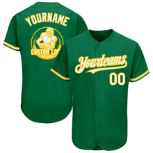 Load image into Gallery viewer, Custom Kelly Green White-Yellow Authentic Baseball Jersey
