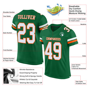 Custom Kelly Green White-Orange Mesh Authentic Football Jersey