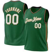 Load image into Gallery viewer, Custom Kelly Green Old Gold-Black Authentic Throwback Basketball Jersey
