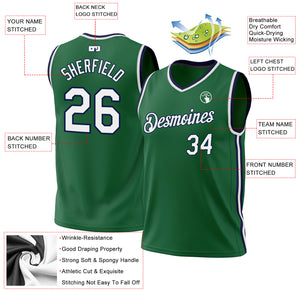 Custom Kelly Green White-Navy Authentic Throwback Basketball Jersey