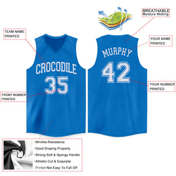 Custom Blue White V-Neck Basketball Jersey