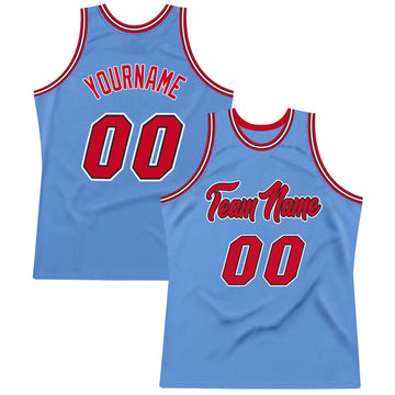 Custom Light Blue Red-Black Authentic Throwback Basketball Jersey