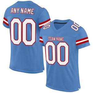 Custom Light Blue White-Red Mesh Authentic Football Jersey