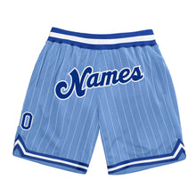 Load image into Gallery viewer, Custom Light Blue White Pinstripe Royal-White Authentic Basketball Shorts
