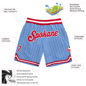 Custom Light Blue White Pinstripe Red-White Authentic Basketball Shorts