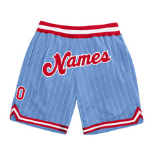 Load image into Gallery viewer, Custom Light Blue White Pinstripe Red-White Authentic Basketball Shorts
