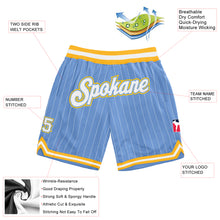 Load image into Gallery viewer, Custom Light Blue White Pinstripe White-Gold Authentic Basketball Shorts
