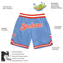 Load image into Gallery viewer, Custom Light Blue White Pinstripe Orange-White Authentic Basketball Shorts
