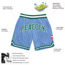 Load image into Gallery viewer, Custom Light Blue White Pinstripe Kelly Green-White Authentic Basketball Shorts
