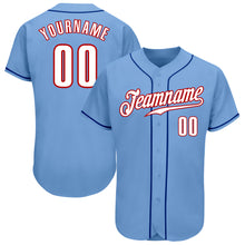 Load image into Gallery viewer, Custom Light Blue White-Red Authentic Baseball Jersey
