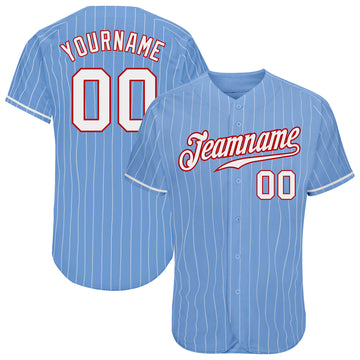 Custom Light Blue White Pinstripe Red-Navy Authentic Baseball Jersey Fast  Shipping – FiitgCustom