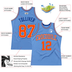 Custom Light Blue Orange-Royal Authentic Throwback Basketball Jersey