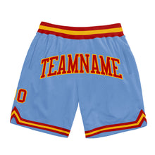 Load image into Gallery viewer, Custom Light Blue Red-Gold Authentic Throwback Basketball Shorts
