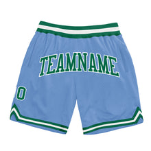 Load image into Gallery viewer, Custom Light Blue Kelly Green-White Authentic Throwback Basketball Shorts
