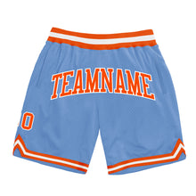 Load image into Gallery viewer, Custom Light Blue Orange-White Authentic Throwback Basketball Shorts
