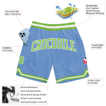 Load image into Gallery viewer, Custom Light Blue Neon Green-White Authentic Throwback Basketball Shorts
