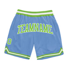 Load image into Gallery viewer, Custom Light Blue Neon Green-White Authentic Throwback Basketball Shorts
