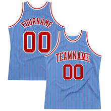 Load image into Gallery viewer, Custom Light Blue Red Pinstripe Red-White Authentic Basketball Jersey
