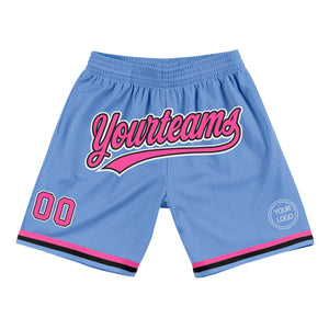 Custom Light Blue Pink-Black Authentic Throwback Basketball Shorts