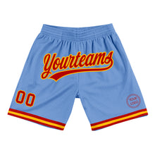 Load image into Gallery viewer, Custom Light Blue Red-Gold Authentic Throwback Basketball Shorts
