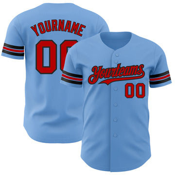 Custom Light Blue Red-Black Authentic Baseball Jersey