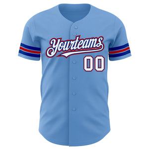 Custom Light Blue White Royal-Red Authentic Baseball Jersey