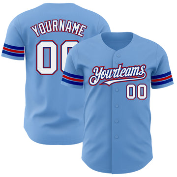 Custom Light Blue White Royal-Red Authentic Baseball Jersey