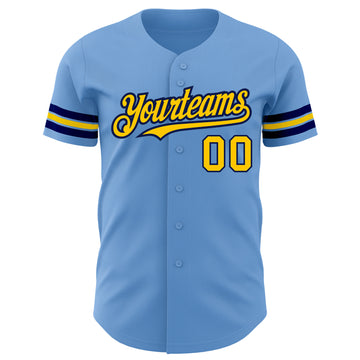 Custom Light Blue Yellow-Navy Authentic Baseball Jersey