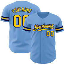 Load image into Gallery viewer, Custom Light Blue Yellow-Navy Authentic Baseball Jersey
