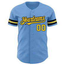 Load image into Gallery viewer, Custom Light Blue Yellow-Black Authentic Baseball Jersey
