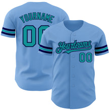 Load image into Gallery viewer, Custom Light Blue Teal-Navy Authentic Baseball Jersey
