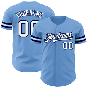 Custom Light Blue White-Navy Authentic Baseball Jersey