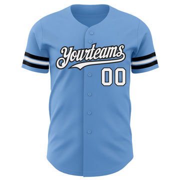 Custom Light Blue White-Black Authentic Baseball Jersey