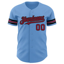 Load image into Gallery viewer, Custom Light Blue Crimson-Black Authentic Baseball Jersey
