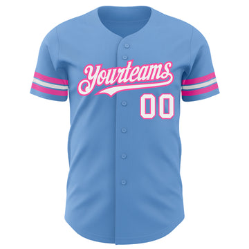 Custom Light Blue White-Pink Authentic Baseball Jersey