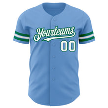 Load image into Gallery viewer, Custom Light Blue White-Kelly Green Authentic Baseball Jersey
