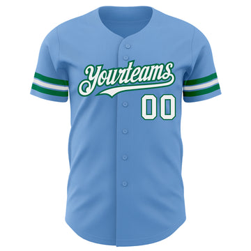 Custom Light Blue White-Kelly Green Authentic Baseball Jersey