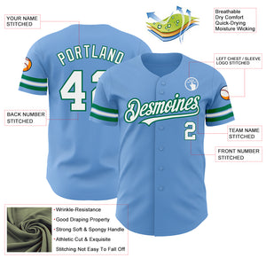 Custom Light Blue White-Kelly Green Authentic Baseball Jersey