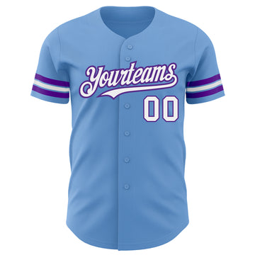 Custom Light Blue White-Purple Authentic Baseball Jersey