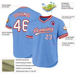 Custom Light Blue White-Red Authentic Throwback Baseball Jersey