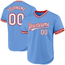 Load image into Gallery viewer, Custom Light Blue White-Red Authentic Throwback Baseball Jersey
