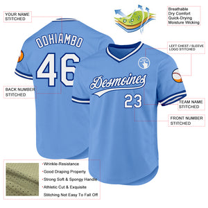 Custom Light Blue White-Royal Authentic Throwback Baseball Jersey